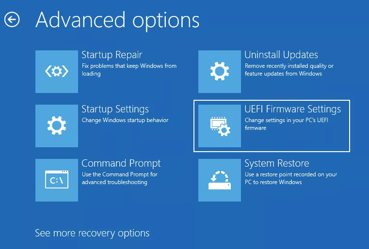 UEFI Firmware Settings in Windows Recovery Environment