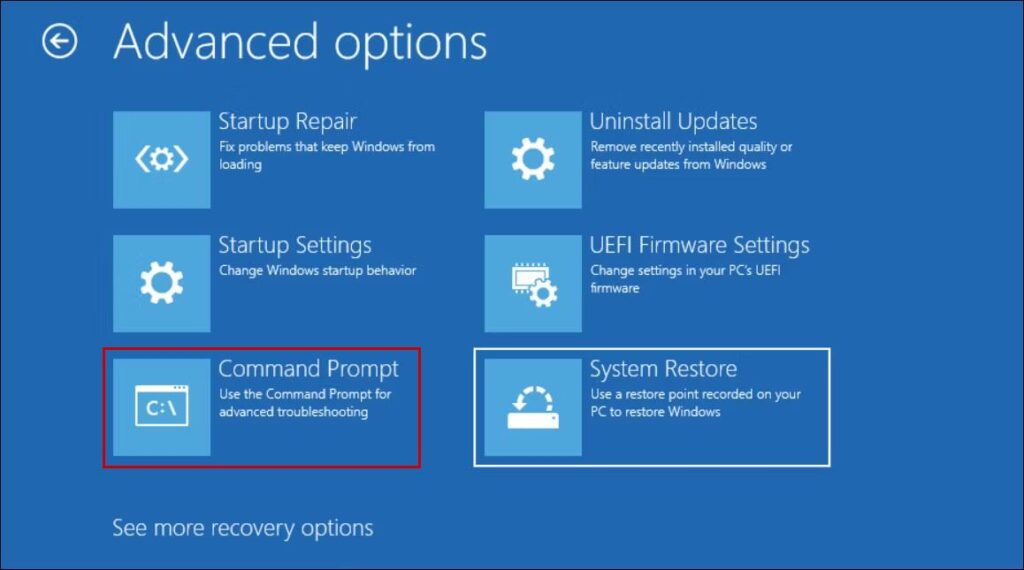 Command Prompt in Advanced Options