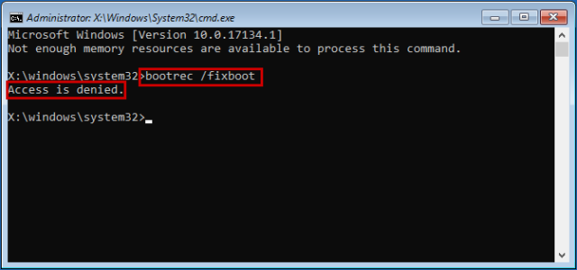 bootrec /fixboot access is denied error on Windows
