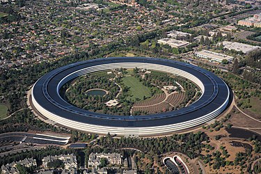 Apple Park, the company's headquarters in Cupertino, California within Silicon Valley