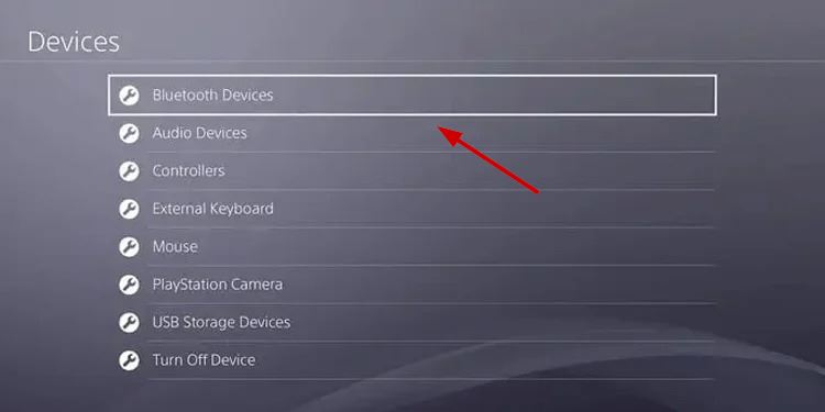 Bluetooth Devices option in PS4