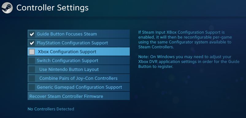 Enabling Steam PlayStation configuration support