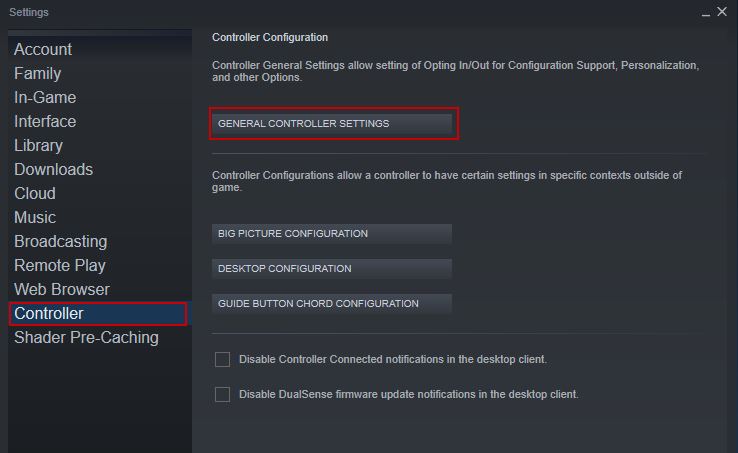 Steam general controller settings