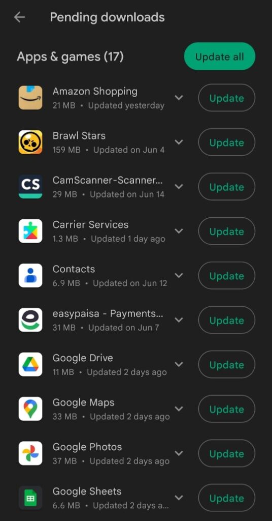 Update all Android apps