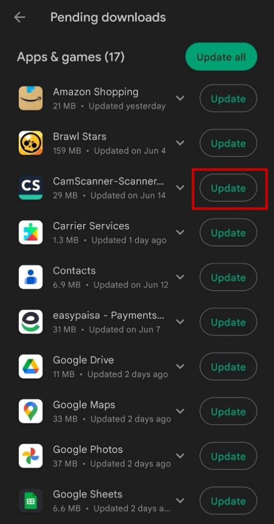 Update individual Android app