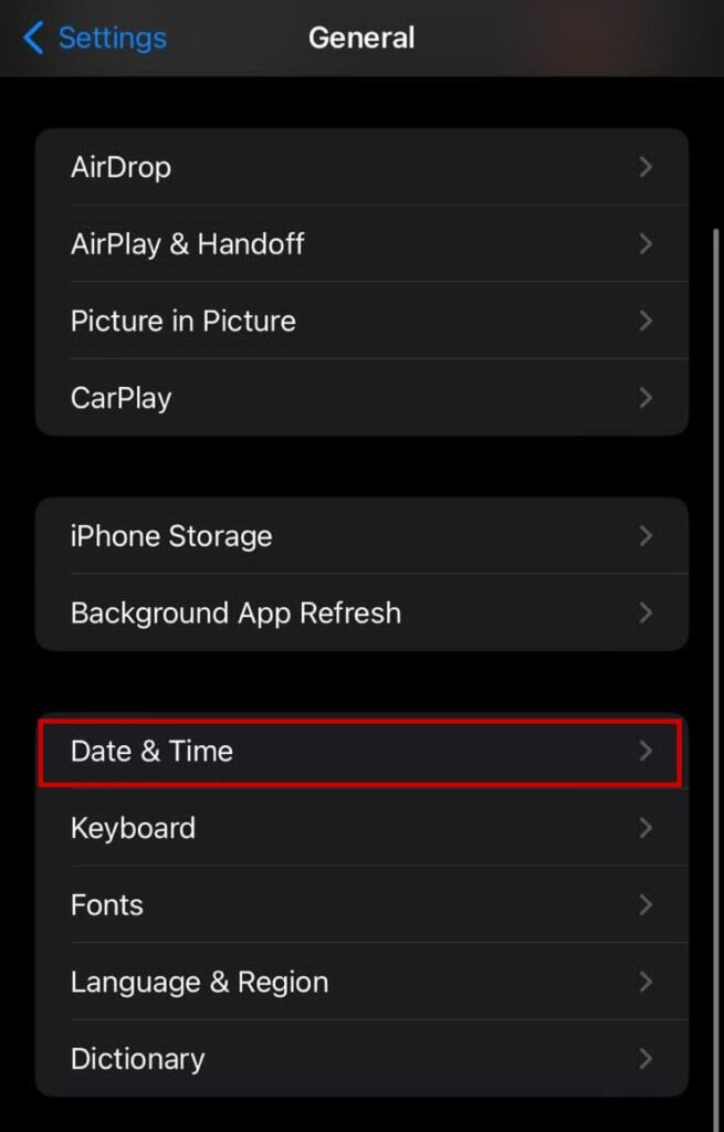 Date & time settings iPhone