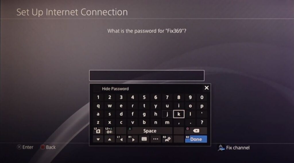 Entering WiFi password in PS4