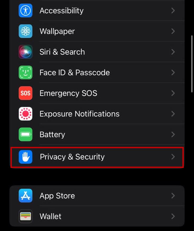 Privacy & security settings iPhone