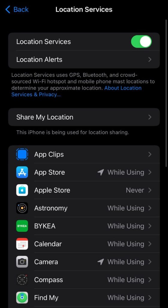 Turning on location services in iPhone