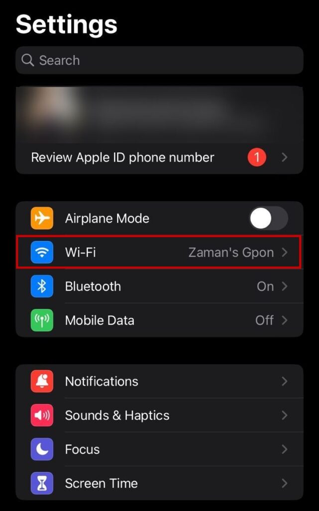 iphone WiFi settings